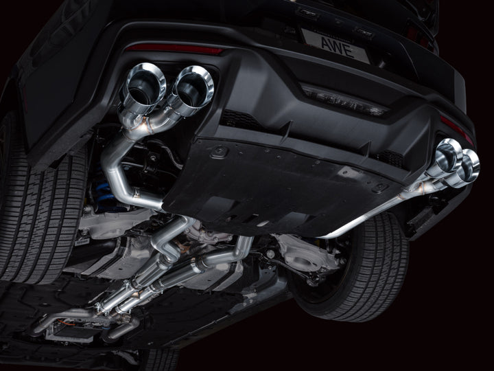 AWE 2024 Ford Mustang Dark Horse S650 RWD Track Edition Cat-Back Exhaust w/ Quad Chrome Silver Tips