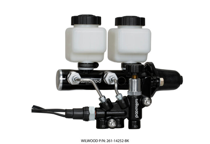 Wilwood Tandem Remote M/C Kit w L/H Bracket & Prop Valve - 1 1/8in Bore Black