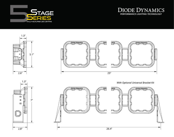 Diode Dynamics SS5 Pro Universal CrossLink 4-Pod Lightbar - Yellow Combo