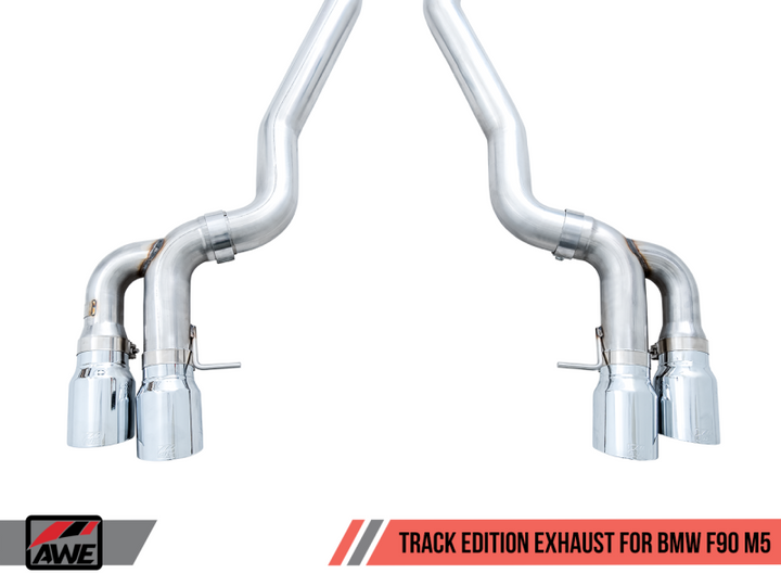 AWE Tuning 18-19 BMW M5 (F90) 4.4T AWD Cat-Back Exhaust - Track Edition (Chrome Silver Tips)