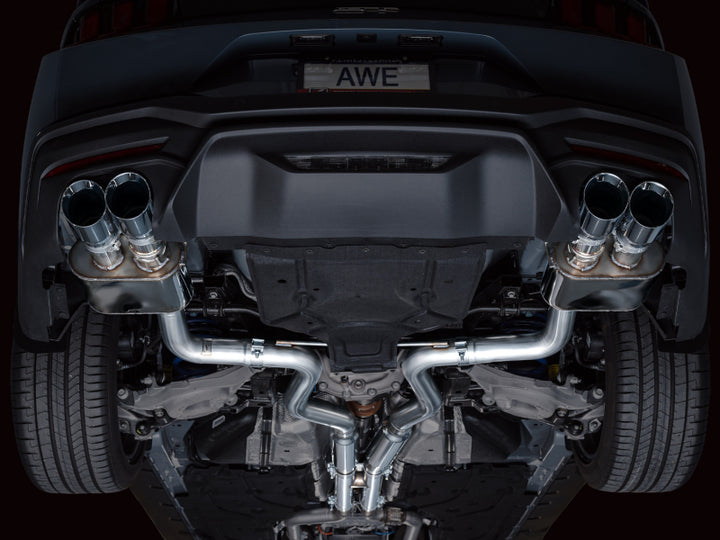 AWE 2024 Ford Mustang GT Fastback S650 RWD SwitchPath Cat-Back Exhaust w/ Quad Chrome Silver Tips
