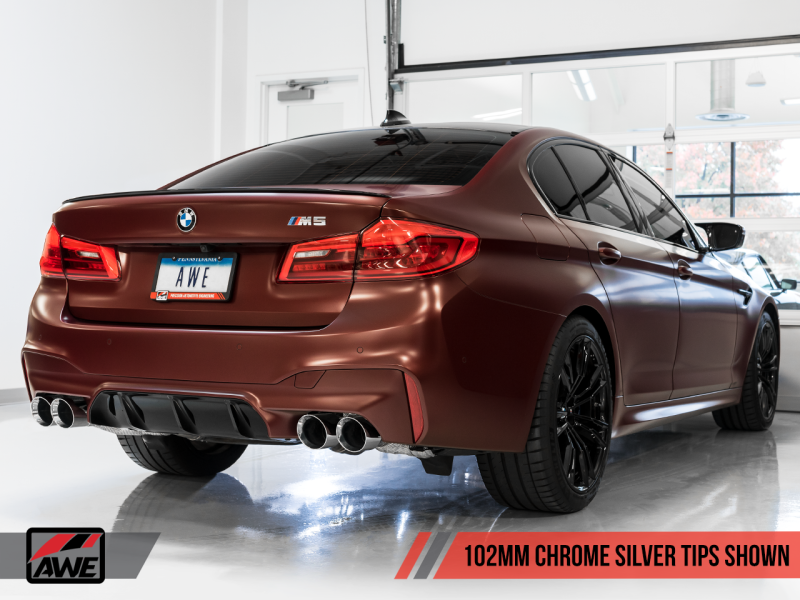 AWE Tuning 18-19 BMW M5 (F90) 4.4T AWD SwitchPath Axle-Back Exhaust - Chrome Silver Tips