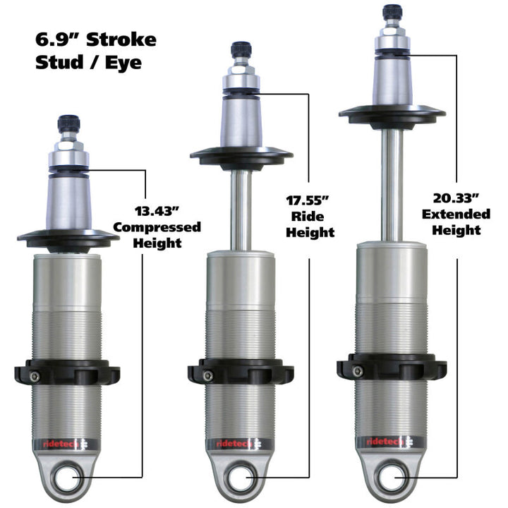 Ridetech Anodized HQ Coilover Shock Single Adjustable 6.9in Stroke / 2in Stud Mount - Single
