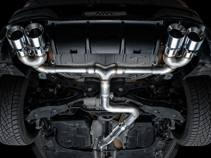 AWE Tuning MK8 Volkswagen Golf R 3in Track Edition Quad Exhaust - Chrome Silver Tips