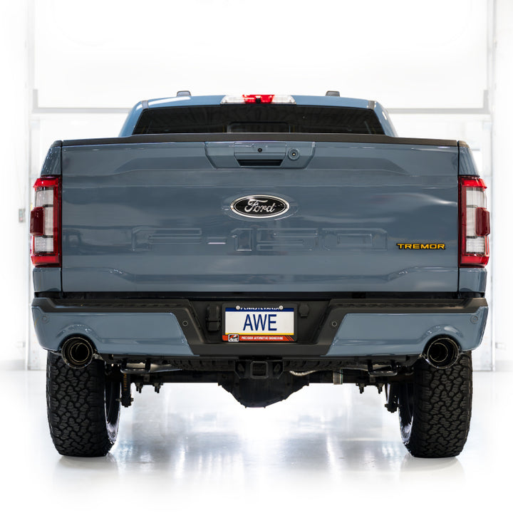 AWE Tuning 2021+ Ford F-150 Tremor (w/ Bumper Cutouts) 0FG Resonated Cat-Back - Diamond Black Tips