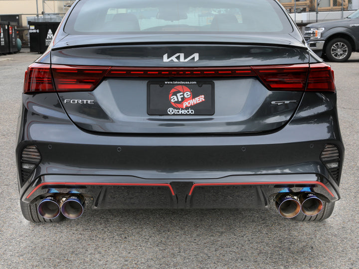 aFe 22-24 Kia Forte GT 1.6L 3in-2.5in 304 Stainless Steel Axle-Back Exhaust w/ Blue Flame Tips