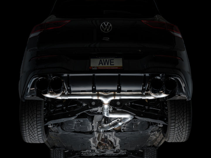 AWE Tuning MK8 Volkswagen Golf R 3in Track Edition Quad Exhaust - Diamond Black Tips