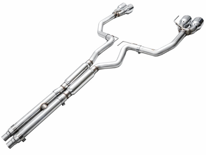 AWE 2024 Ford Mustang Dark Horse S650 RWD Track Edition Cat-Back Exhaust w/ Quad Chrome Silver Tips
