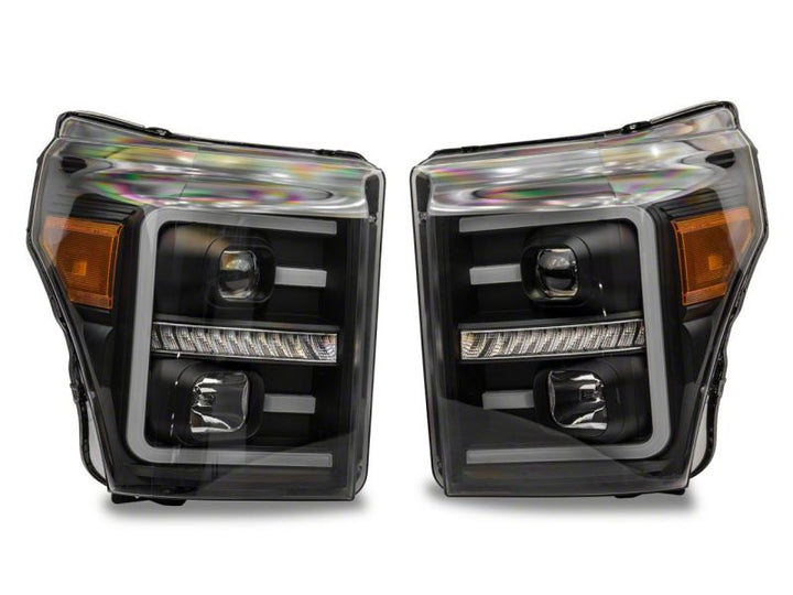 Raxiom 11-16 Ford F-250 Super Duty LED Projector Headlights - Black Housing (Clear Lens)
