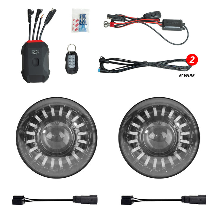 XK Glow 2019+ Jeep Wrangler JL/JT 7in Headlight XKmax RGBW Kit w/ Mnt Brkt App Cntrl 2pc