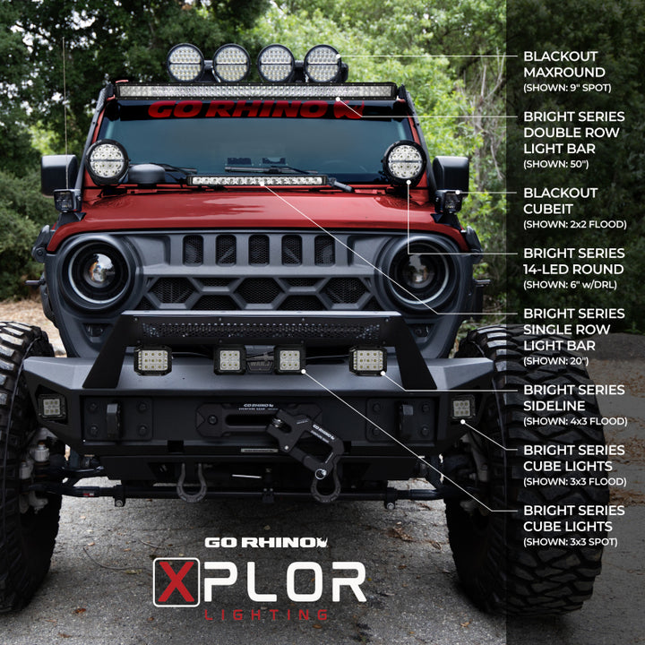 Go Rhino Xplor Bright Series Round LED Driving Light Kit w/DRL (Surface Mount) 6in - Blk (2 pc)