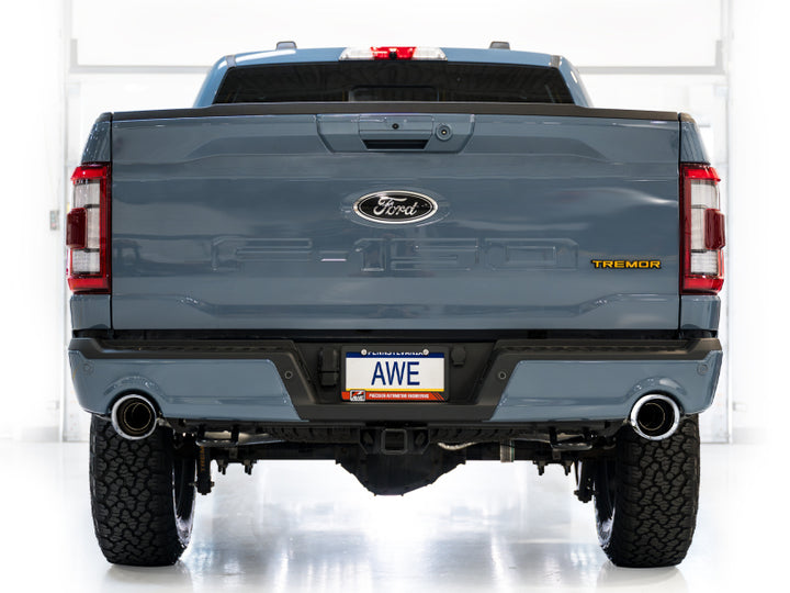 AWE Tuning 2021+ Ford F150 Tremor w/ Bumper Cutouts 0FG Non-Resonated Cat-Back w/ Chrome Silver Tips