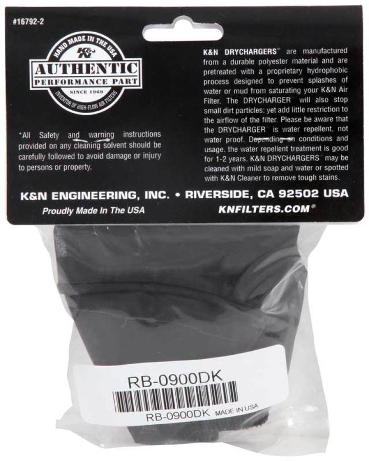 K&N Black Drycharger Round Straight Air Filter Wrap 4.5in ID x 4in H