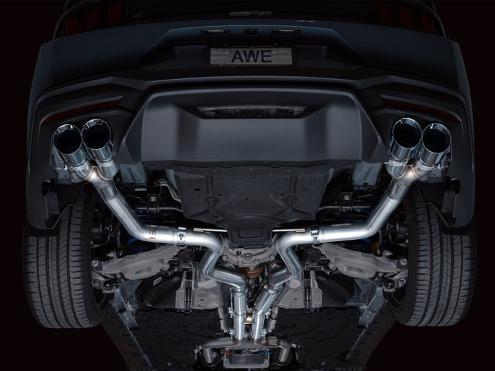 AWE 2024 Ford Mustang GT Fastback S650 RWD Track Edition Cat-Back Exhaust w/ Quad Chrome Silver Tips