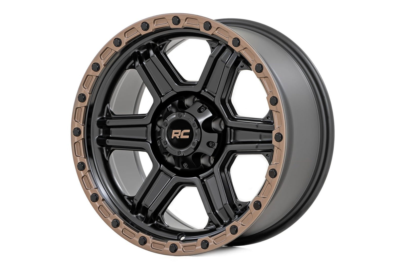 Rough Country 79 Series Wheel | One-Piece | Semi Gloss Black w/Bronze Ring | 18x9 | 5x5 | 0mm