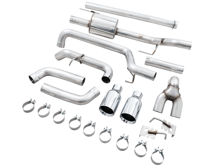 AWE Tuning 0FG 21+ Ford F150 Dual Split Rear Exhaust - 5in Chrome Silver Tips