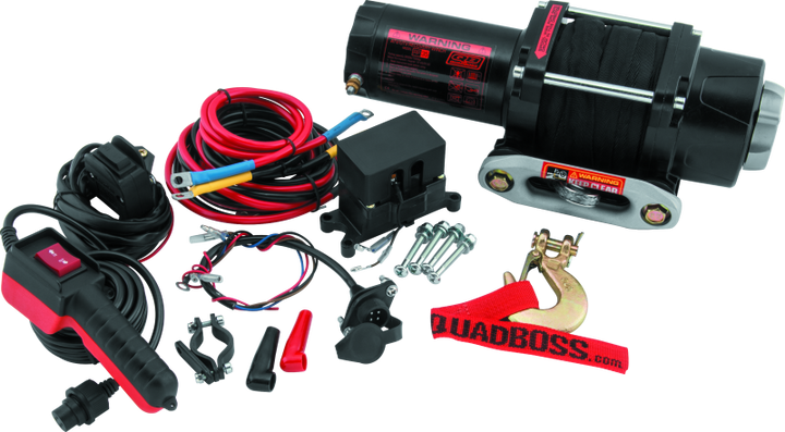 QuadBoss Winch Kit - 39ft x 7/32in Synthetic Rope - 3.5hp - Hawse Fairlead - Wired Remote - 3500lb