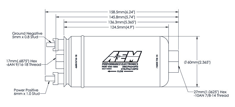 AEM 400LPH High Pressure Fuel Pump -6AN Female Out, -10AN Female In