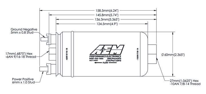 AEM 400LPH High Pressure Fuel Pump -6AN Female Out, -10AN Female In