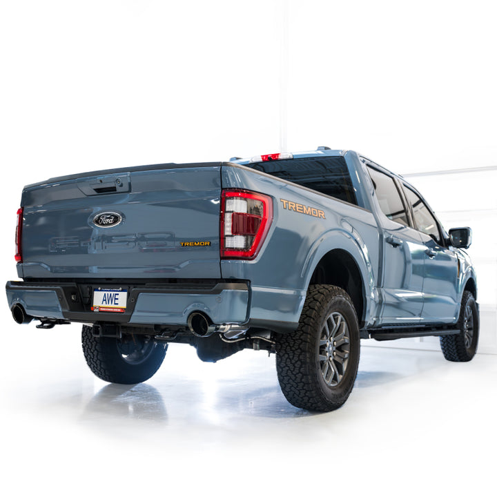 AWE Tuning 2021+ Ford F-150 Tremor (w/ Bumper Cutouts) 0FG Resonated Cat-Back - Diamond Black Tips