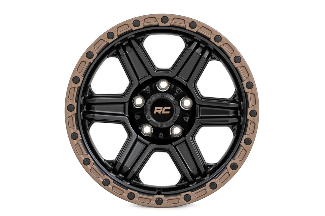 Rough Country 79 Series Wheel | One-Piece | Semi Gloss Black w/Bronze Ring | 17x8.5 | 5x5 | 0mm