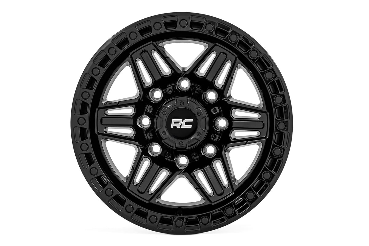 Rough Country 76 Series Wheel | Simulated Beadlock | Gloss Black | 17x9 | 8x170 | -12mm