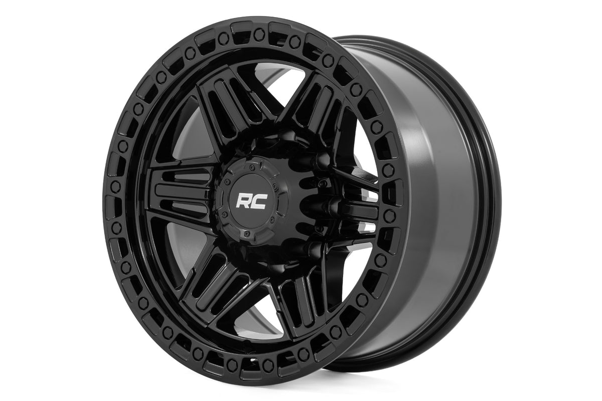 Rough Country 76 Series Wheel | Simulated Beadlock | Gloss Black | 17x9 | 8x170 | -12mm