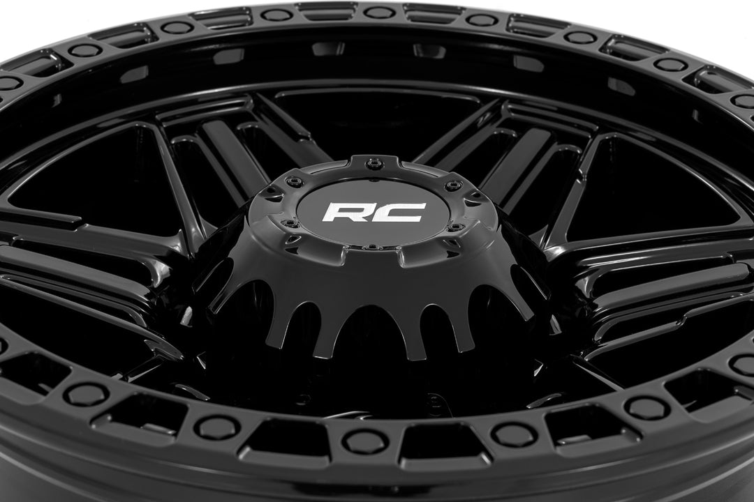 Rough Country 76 Series Wheel | Simulated Beadlock | Gloss Black | 17x9 | 8x170 | -12mm