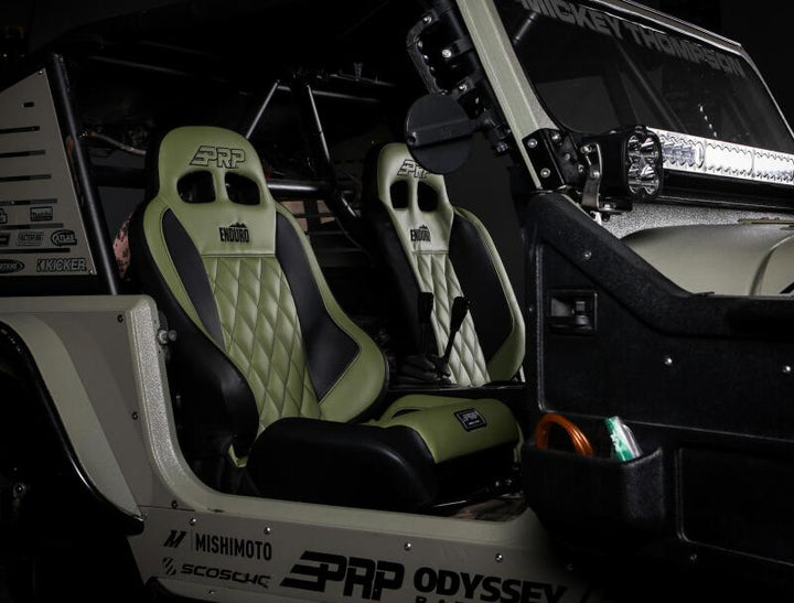 PRP EnduroCrawl Reclining Suspension Seat - Black/Teal Vinyl - Passenger