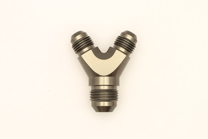 DeatschWerks 6AN Male Flare + 6AN Male Flare to 8AN Male Flare Y Block Fitting