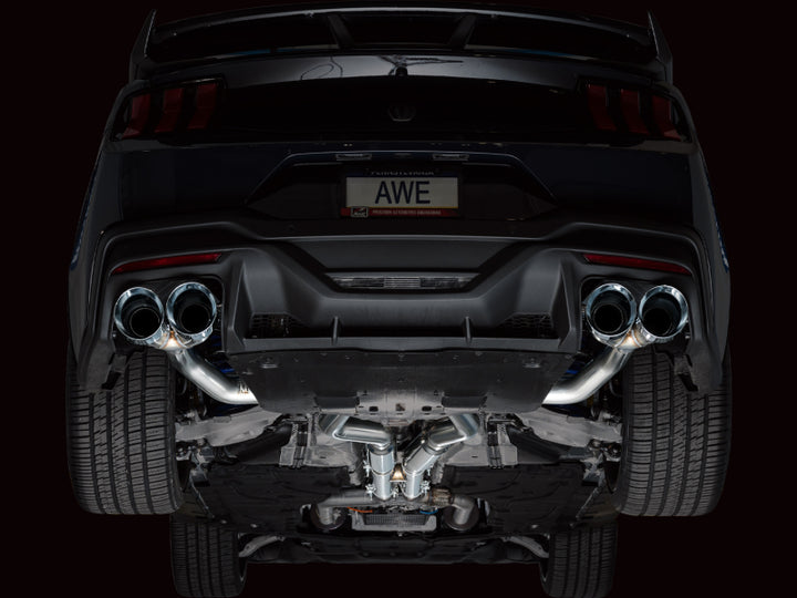 AWE 2024 Ford Mustang Dark Horse S650 RWD Track Edition Cat-Back Exhaust w/ Quad Chrome Silver Tips