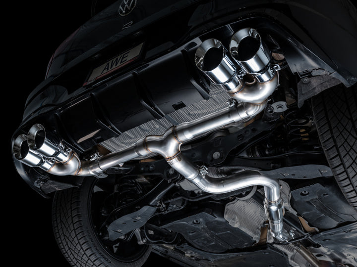 AWE Tuning MK8 Volkswagen Golf R 3in Track Edition Quad Exhaust - Chrome Silver Tips