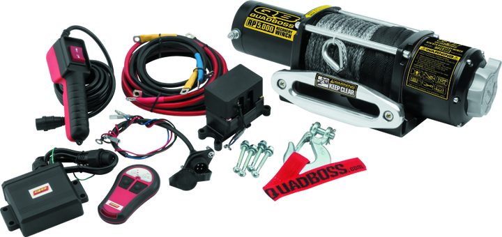 QuadBoss Winch Kit - 50ft Synthetic Rope - 3.8hp - Hawse Fairlead - Wireless Remote - 5000lb