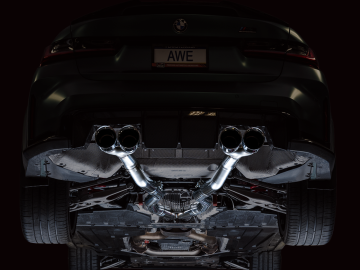 AWE Tuning Track Edition Cat-Back Exhaust for BMW G8X M3/M4 - Chrome Silver Tips