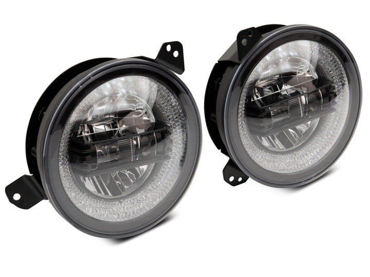 Raxiom 18-22 Jeep Wrangler JL/JT Axial 9-Inch LED Headlights w/RGB Halo- Black Housing (Clear Lens)