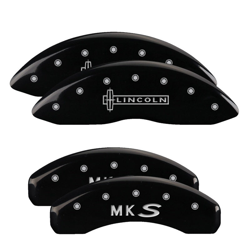 MGP 4 Caliper Covers Engraved Front & Rear MGP Black Finish Silver Char 2017 Cadillac XT5
