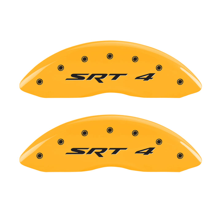 MGP Front set 2 Caliper Covers Engraved Front SRT4 Yellow finish black ch