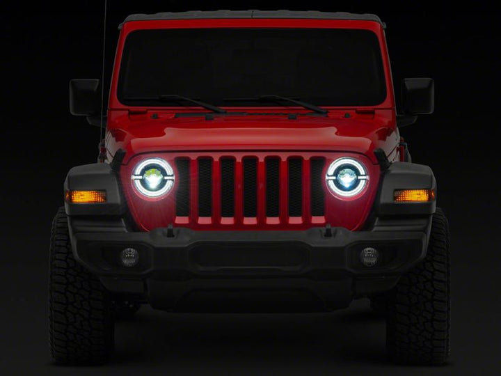 Raxiom 18-23 Jeep Wrangler JL Axial Series 9-In LED Angel Eye Headlights- Black Housing (Clear Lens)