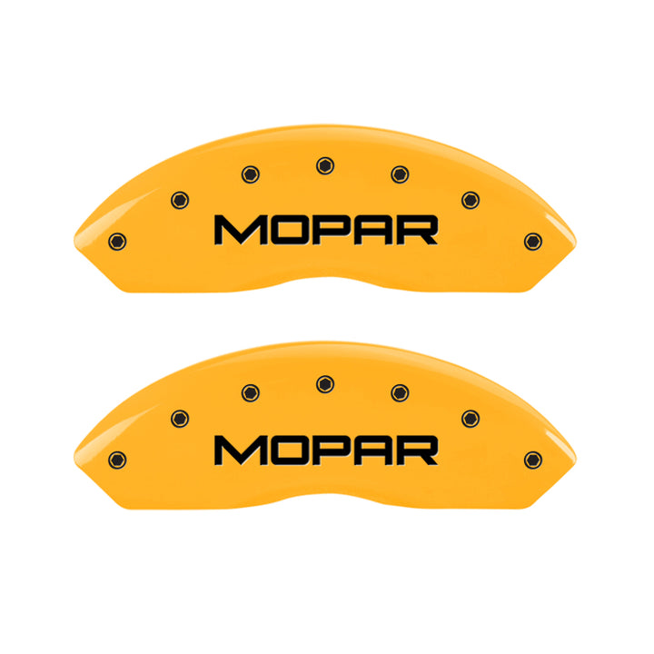 MGP 4 Caliper Covers Engraved Front & Rear MOPAR Yellow finish black ch