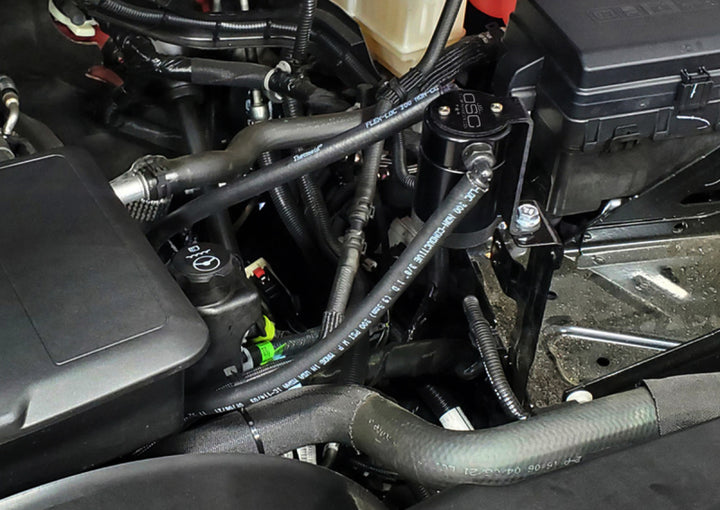 J&amp;L 20-26 Chevy Silverado/GMC Sierra 2500/3500 6.6L Drivers Side Oil Separator 3.0 - Black Anodi
