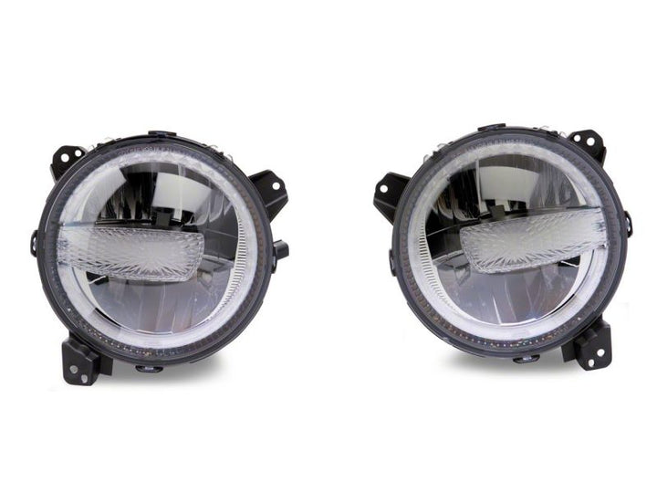 Raxiom 18-23 Jeep Wrangler JL Axial Series 9-In LED Headlights- Black Housing (Clear Lens)
