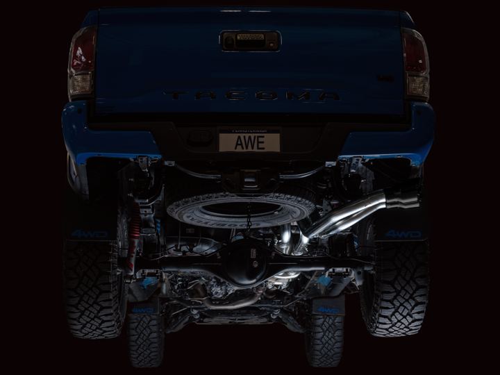 AWE Tuning 16-22 Toyota Tacoma 0FG Cat-Back Exhaust w/ BashGuard - Dual Diamond Black Tips