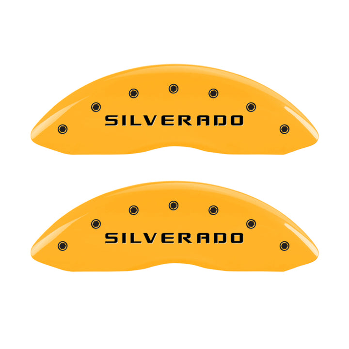 MGP 2 Caliper Covers Eng Front Silverado Yellow Finish Blk Char 05 Chevy Silverado 1500