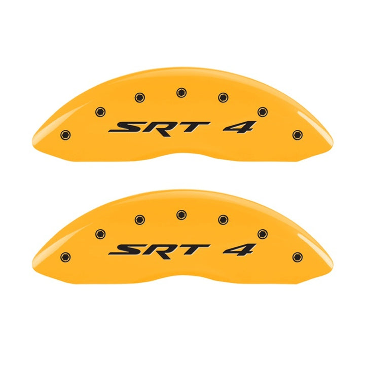 MGP Front set 2 Caliper Covers Engraved Front SRT4 Yellow finish black ch