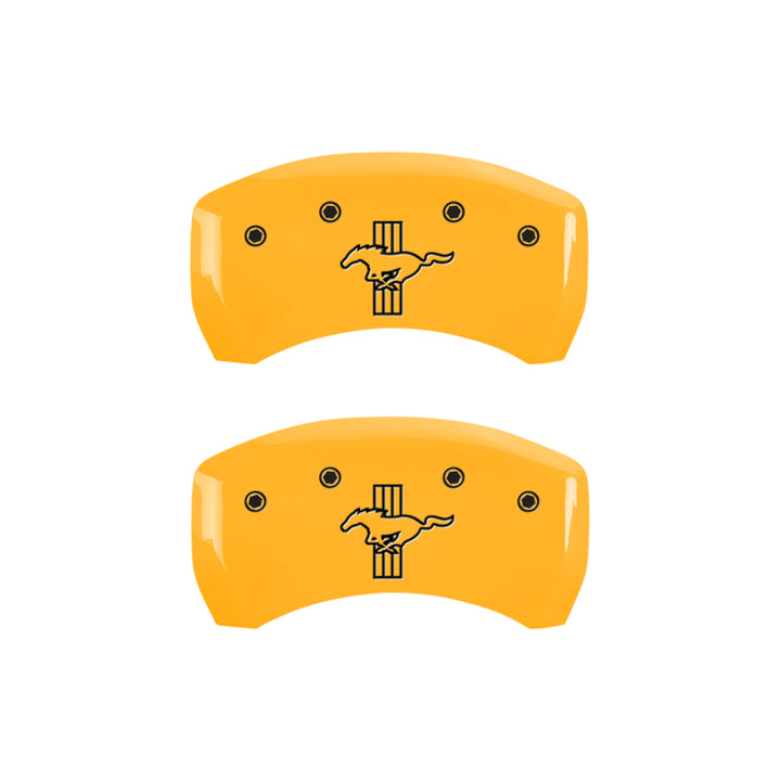MGP 4 Caliper Covers Engraved Front Mustang Engraved Rear Bar & Pony Yellow finish black ch