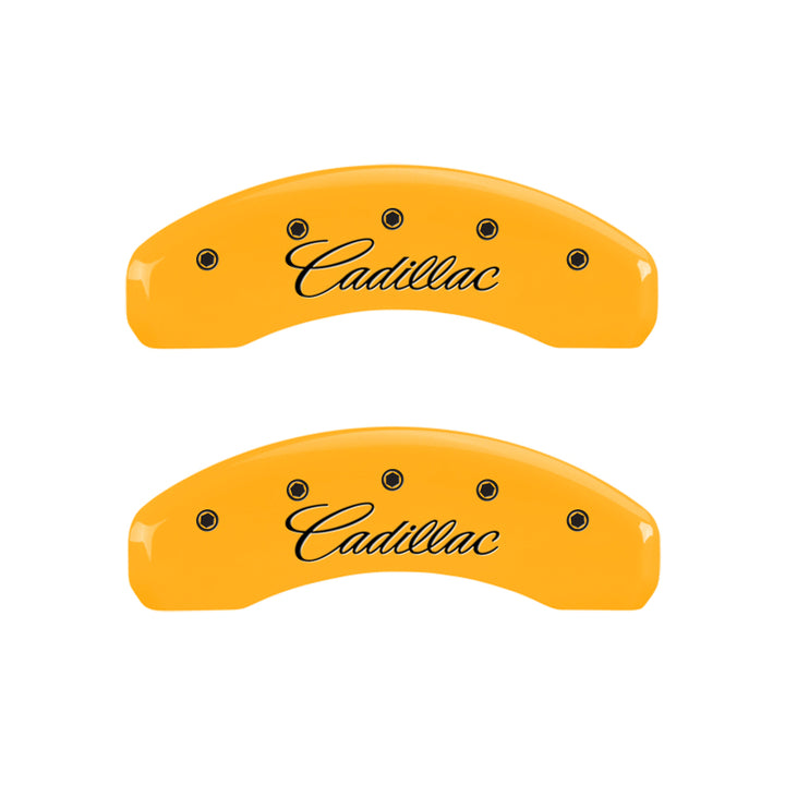 MGP 4 Caliper Covers Engraved F & R Cursive/Cadillac Yellow Finish Black Char 2007 Cadillac DTS