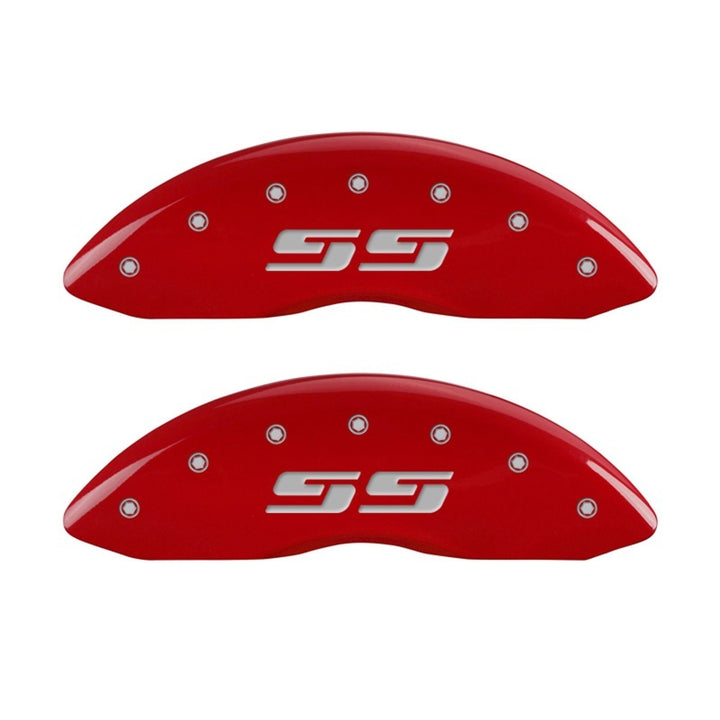 MGP 2 Caliper Covers Eng Front Silverado SS Red Finish Sil Char 2010 Chevy Silverado 1500