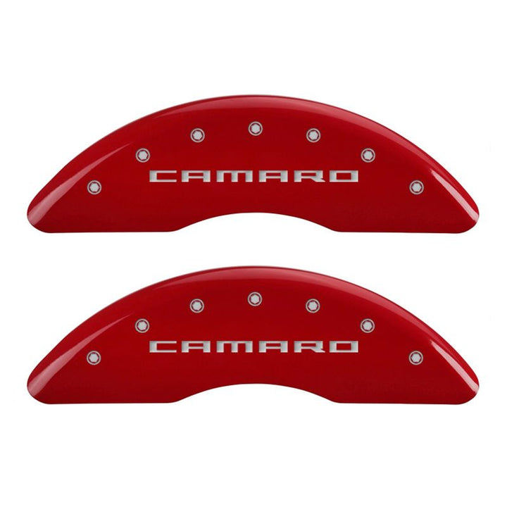 MGP 4 Caliper Covers Engraved Front & Rear Gen 5/Camaro Red finish silver ch