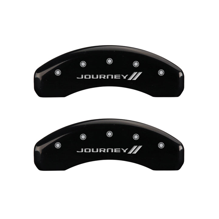 MGP 4 Caliper Covers Engraved Front & Rear With stripes/Journey Black finish silver ch