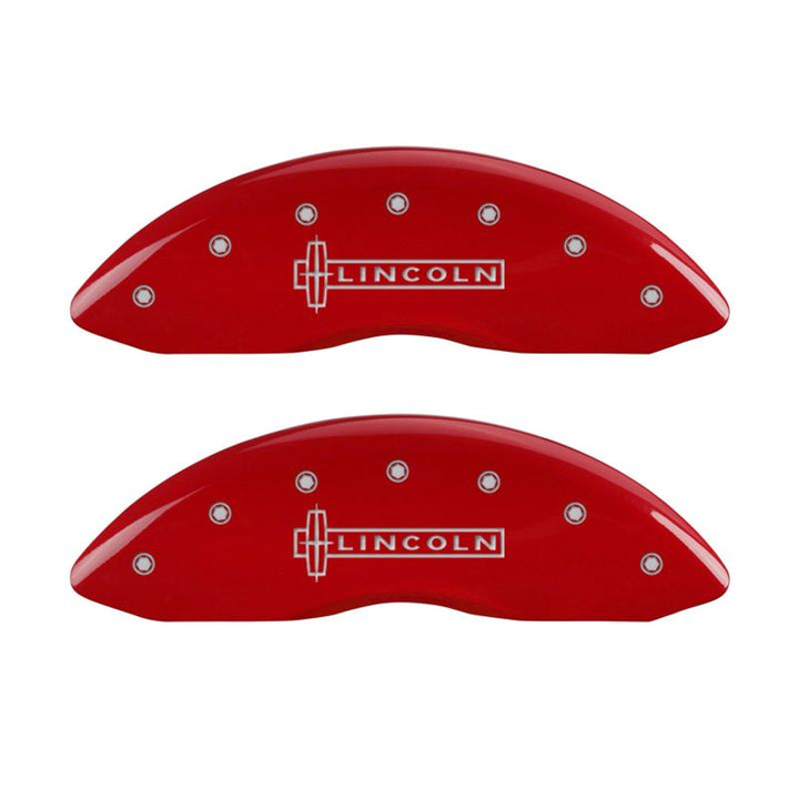 MGP 4 Caliper Covers Engraved Front Lincoln Engraved Rear Star logo Red finish silver ch